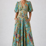 Althea | Abito Maxi Scollo a V Maniche Gonfie