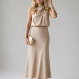 Audrey | Abito Maxi Collo Alto Drappeggiato