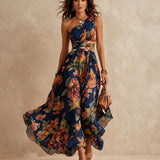Aurelia | Abito Maxi Monospalla Chiffon Floreale