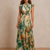 Botanica | Abito Maxi Chiffon Scollo V Arricciato