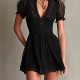 Celeste | Abito Mini Scollo V Pizzo Smerlato