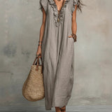 Celestia | Abito Maxi Volant Lino Naturale