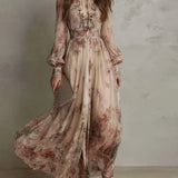 Isabeau | Abito Maxi Collo Alto Manica Lunga Floreale