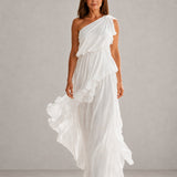 Isadora | Abito Maxi Monospalla Volant Asimmetrico