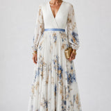 Isadora | Abito Maxi Scollo V Maniche Lunghe Floreale