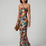 Kassandra | Abito Maxi Halter Motivo Squame
