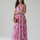 Lysandra | Abito Maxi Halter Arricciato Floreale