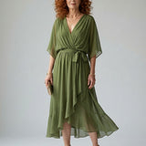 Lysandra | Abito Midi Drappeggiato Fluido