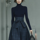 Mirella | Top Maglia Collo Alto Blu Navy