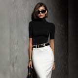Nero | Top Maglia Collo Alto Aderente