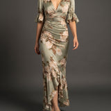 Sienna | Abito Lungo Satin Ruche Stampa Floreale
