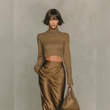 Soleia | Top Maglia Collo Alto Oro-Bruno