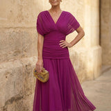Vittoria | Abito Maxi Chiffon Fucsia Scollo V